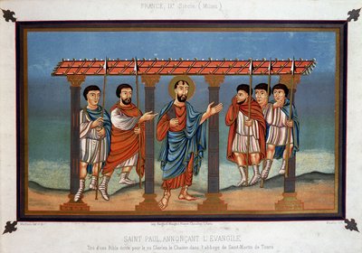 Sankt Paulus forkynder evangeliet - fra en bibel skrevet til kong Karl den Skaldede i klosteret Sankt Martin af Tours, 9. århundrede af Unknown artist
