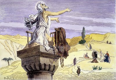 Sankt Simeon stiliten prædiker på en søjle. af Unknown artist