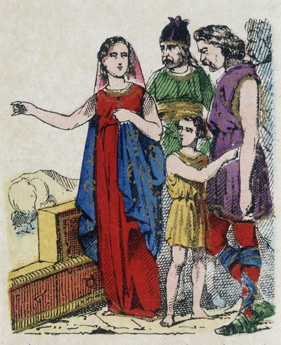 Sainte Genevieve (422-502), skytshelgen for Paris, afholdt pariserne fra at forlade deres by, som blev truet i 451 af Attila, hunernes konge. af Unknown artist
