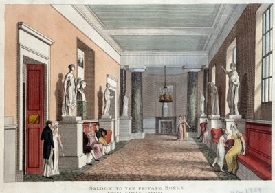 Salon, der fører til de private hytter i teatret i Covent Garden. Stik fra 1809. Paris, Dekorativ kunst af Unknown artist