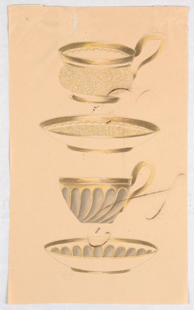 Prøveark, to designs til kopper og underkopper af Unknown artist