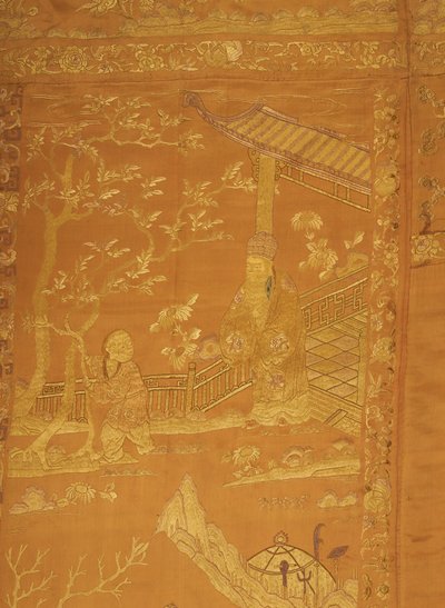 Satin, broderet. i form af et stort ophæng af Unknown artist