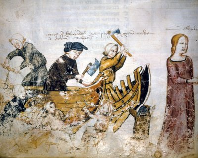 Szene des Schiffbaus im 13. Jahrhundert von Unknown artist