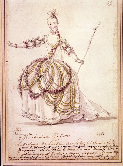 Scenografi: kostumetegning til det pastorale "" Zais" af Jean Philippe (Jean-Philippe) Rameau (1683-1764) 1761. Akvarel. af Unknown artist