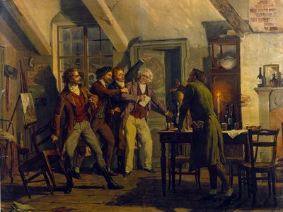 Scenografi af Luigi Morgari (født i 1857) til operaen "La Boheme" af Giacomo Puccini (1858-1924) 1800-tallet af Unknown artist