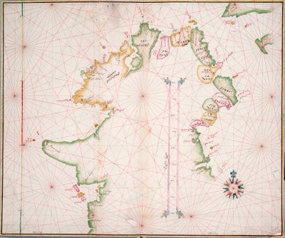 Søkort over Irlands nordkyst, ca. 1600 (papir, linned) af Unknown artist