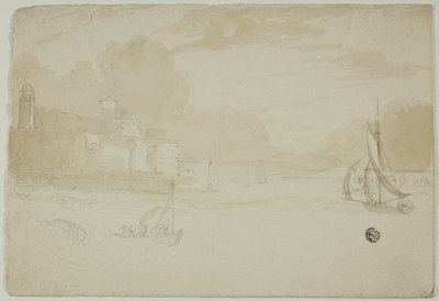 Havn med fiskerbåde af Unknown artist