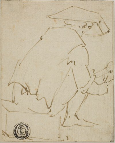 Siddende mand set bagfra af Unknown artist