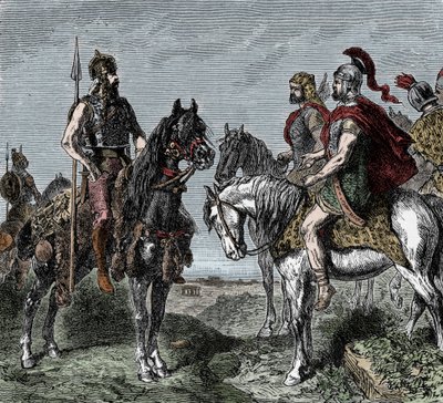 Anden puniske krig: gallerne nægter at rejse sig til fordel for Hannibal - Anden puniske krig (218-202 f.Kr.): gallerne nægter at engagere sig med Hannibal Barca (247-181 f.Kr.) af Unknown artist