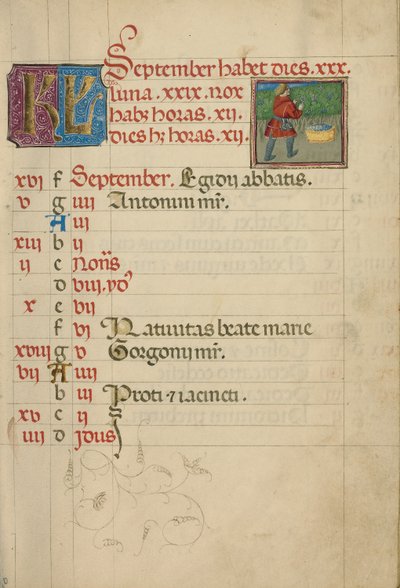Kalenderside for september; Høst af druer af Unknown artist