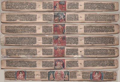 Syv blade fra et manuskript af Gandavyuha-sutraen (Skriften om den Højeste Array) af Unknown artist