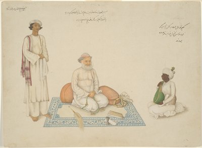 Shah Inayat Allah af Sind med sin musiker Makkhu og sin ledsager Shaykh Qiyam al-Din, side fra Fraser Album. af Unknown artist