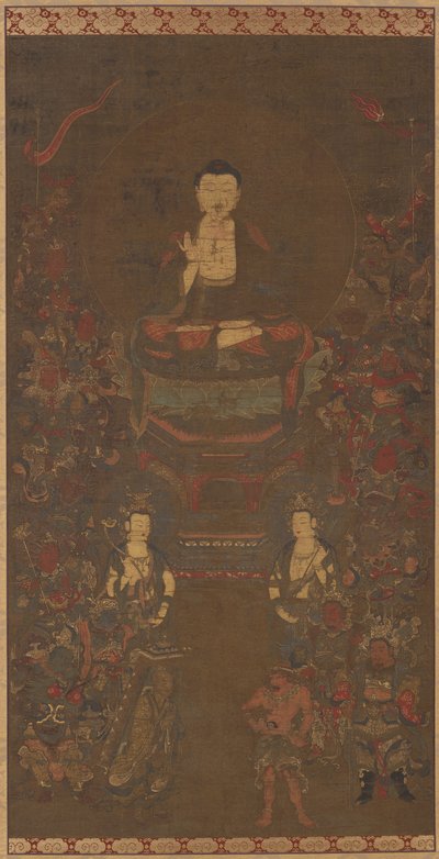 Shakyamuni med de seksten velvillige guder af Unknown artist