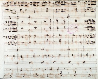 Nodeblad for den første violin i åbningen af Mithridate, King of the Pont, opera af Mozart (1770) af Unknown artist