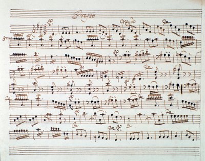 Nodeblad for den første violin i åbningen af Mithridate, King of the Pont, opera af Mozart (1770) af Unknown artist