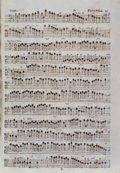 Nodeside for violinen i Sinfonia da chiesa og to violiner af Francesco Manfredini af Unknown artist