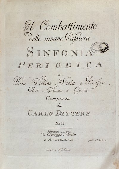 Nodeblad for Periodic Symphony (The Combat of Human Passions) af Karl Ditters von Dittersdorf af Unknown artist