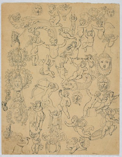 Ark med putti og undersøgelser efter antikken af Unknown artist