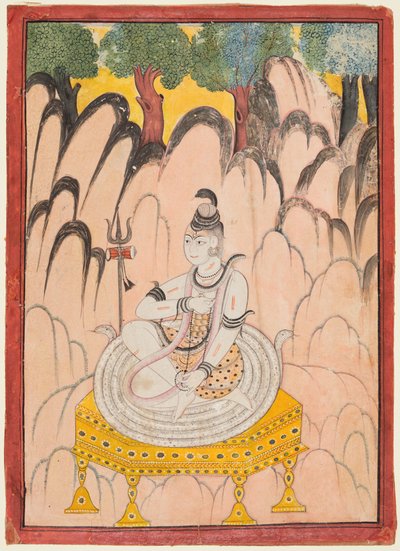Shiva sidder på en trone i et landskab af Unknown artist