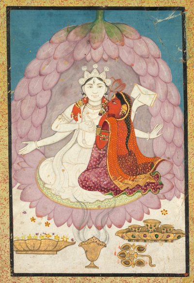 Shiva med Sati siddende i en Lotus Blossom af Unknown artist