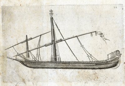 Set fra siden af en kabys. 1700-tals gravering. af Unknown artist
