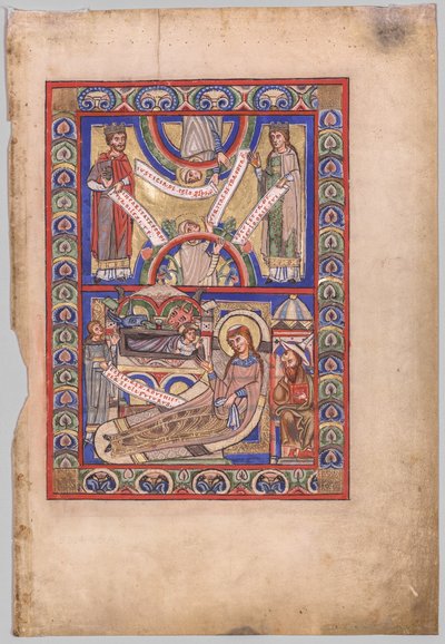 Enkelt blad udskåret fra en evangelisk bog: Fødselen (recto) af Unknown artist