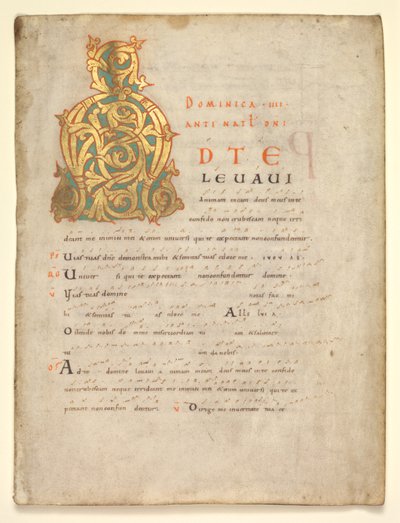 Enkelt blad udskåret fra en gradvis og sakramentær: Indledende A[d te lavavi] af Unknown artist