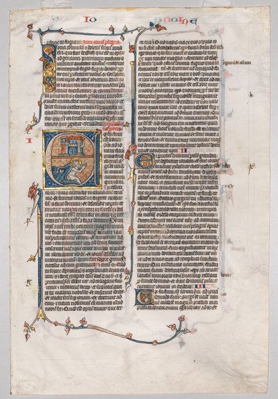 Single Leaf from a Bible: Initial E[t factum est] med Jonah Swallowed by the Whale af Unknown artist