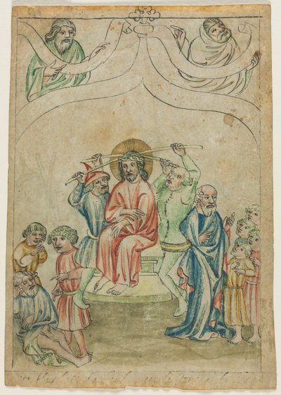 Enkelt blad fra en Biblia Pauperum: Kristus kronet med torne (recto) af Unknown artist