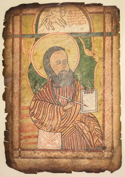 Enkelt blad fra en evangeliebog med portræt af St. Lukas af Unknown artist