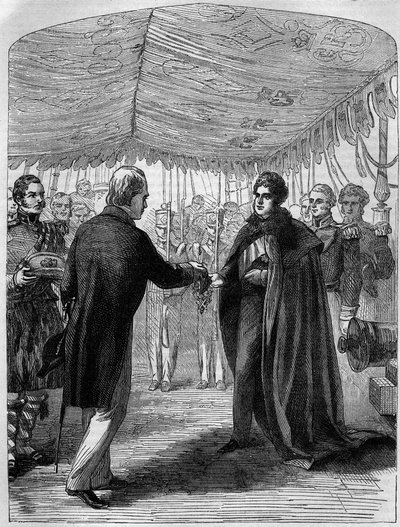 Sir Walter Scott præsenterer St Andrews kors til kong George IV af Unknown artist