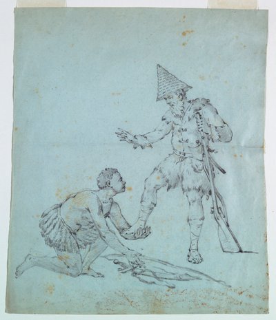 Skitse til en bomuldsprint: Robinson Crusoe af Unknown artist