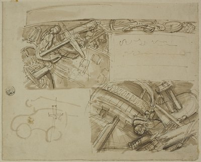 Skitser af forskellige genstande, inklusive anker af Unknown artist