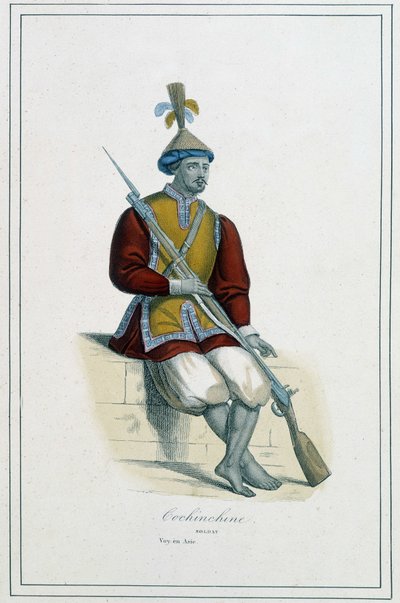 Soldat of Cochinchinean Armor - i "The different peoples of the earth"" af abbed Paul Jonhanneaud, Librairie des Bons livres af Unknown artist