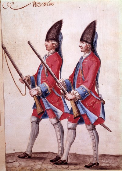Soldiers of the Regiment of Mexico, detalje af en akvarel fra det 18. århundrede. af Unknown artist