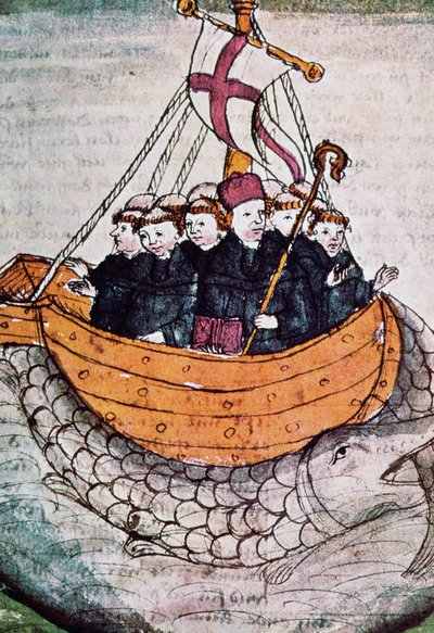 St. Brendan på en hval, miniature fra en tysk manuskriptoversættelse af Unknown artist