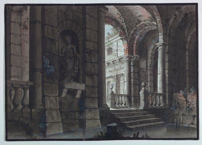 Scenedesign, antikke ruiner, interiør af Unknown artist