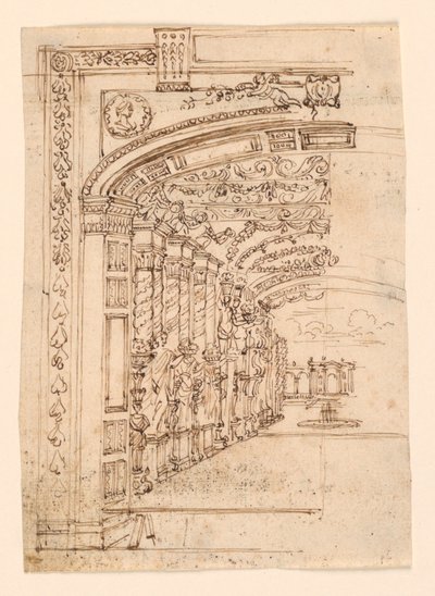 Scenedesign: Arcade Leading to a Garden af Unknown artist