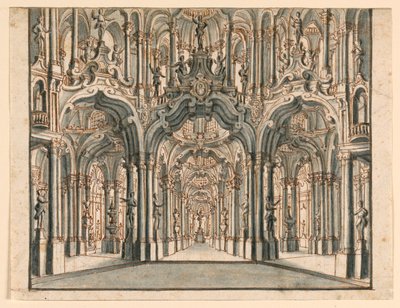 Scenedesign, Arcaded Palace Hall af Unknown artist