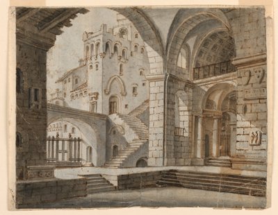 Scenedesign: Hof i Gothic Castle af Unknown artist