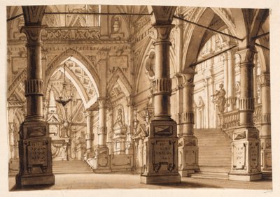 Scenedesign, interiør af gotisk kirke af Unknown artist