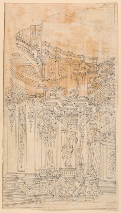 Scenedesign: Paladsarkitektur med trofæer af Unknown artist