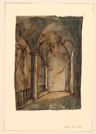 Scenedesign, hvælvet kirkeinteriør af Unknown artist