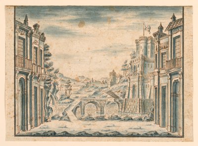 Scenedesign, udsigt over byen af Unknown artist