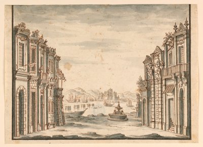 Scenedesign, udsigt over byen af Unknown artist