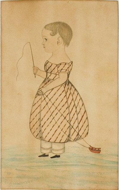 Stående pige i profil til venstre med pisk og legetøjsslæde af Unknown artist