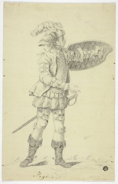 Stående Side med Skjold og Sværd af Unknown artist