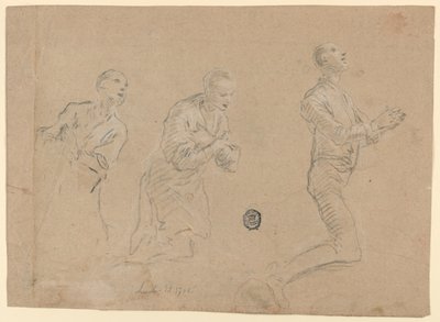 Studier (a) Tre knælende hyrder. (b) To arme af Unknown artist