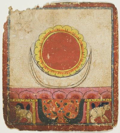 Sol, måne og lotus på løvetronen, fra et sæt indvielseskort (Tsakali) af Unknown artist