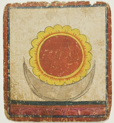 Sol, måne og lotus på lotustronen, fra et sæt indvielseskort (Tsakali) af Unknown artist